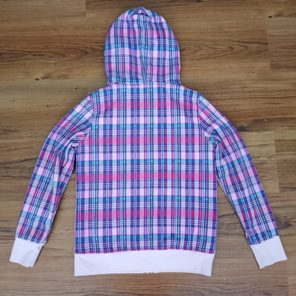 Girls Sherpa Lined Plaid Hoodie - Picture 2 of 10